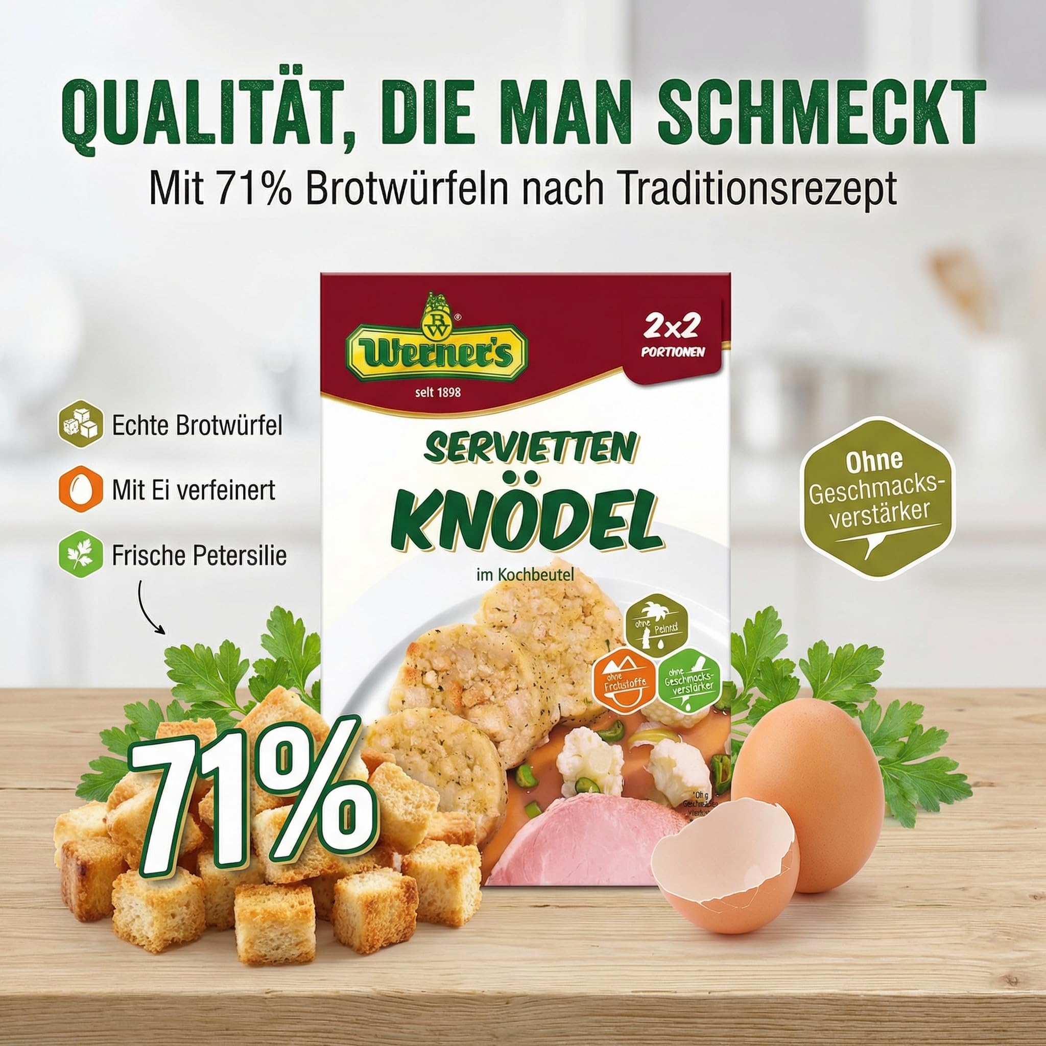 Werner Serviettenknödel im Kochbeutel – Klassische Knödelbeilage – Ohne Palmöl, ohne Geschmacksverstärker & ohne Farbstoffe