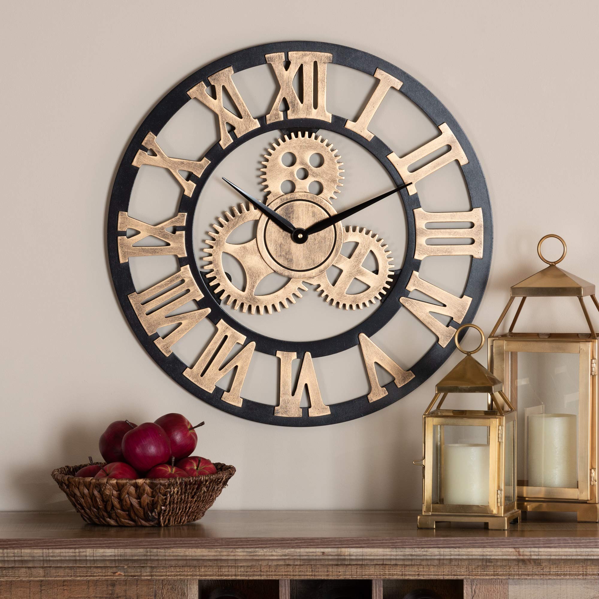 Baxton Studio Randolph - Reloj de pared de madera con acabado de estilo vintage industrial negro y marrón envejecido