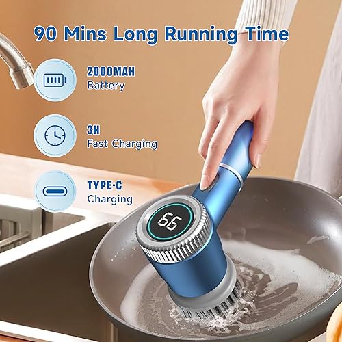 Miniatura 7 de Cepillo eléctrico para baño  Limpiador giratorio recargable para bañera, ducha y azulejos, de mano y fácil de usar.