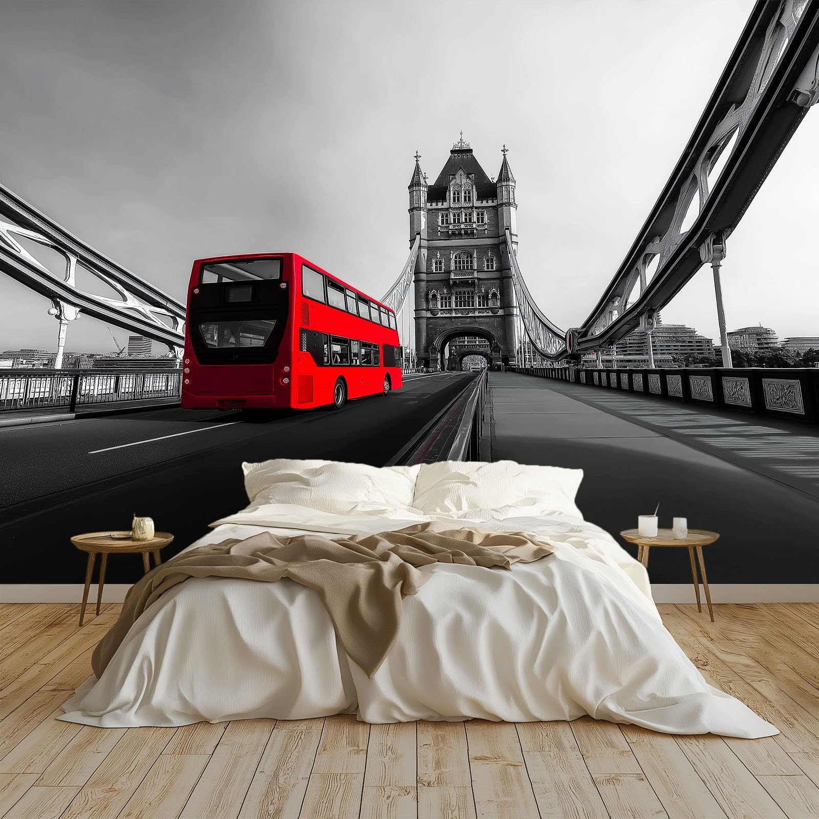 Panoramiczna fototapeta 3D, nowoczesny autobus London Bridge, fototapeta, włóknina, druk artystyczny, polar, fototapeta, dekoracja, plakat do salonu, sypialni dziecięcej, 450 x 280 cm, szara