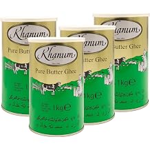 Khanum - Pure Butter Ghee - The best butter fat for roasting and cooking in a set of 4 x 1kg tin
