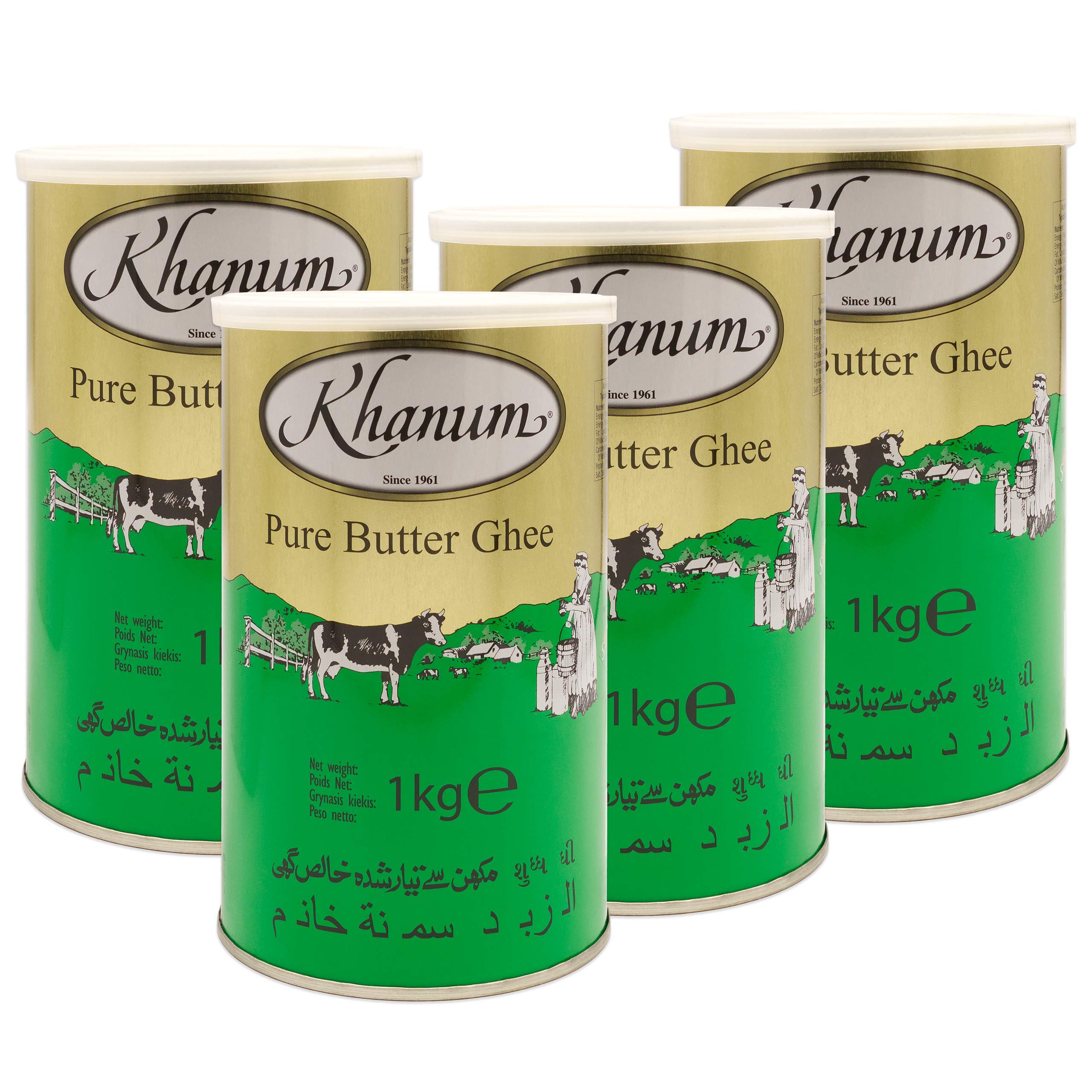 Khanum Pure Butter Ghee 4er Set 1 kg Dose zum Braten und Kochen