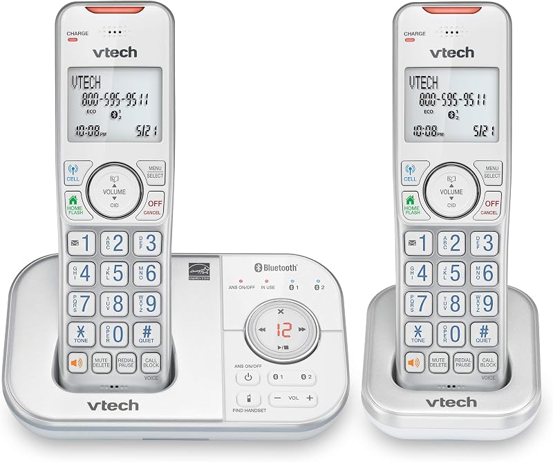 VS112-27 Teléfono inalámbrico de 2 auriculares con contestador automático, bloqueo de llamadas, identificador de llamadas, intercomunicador y conexión al celular