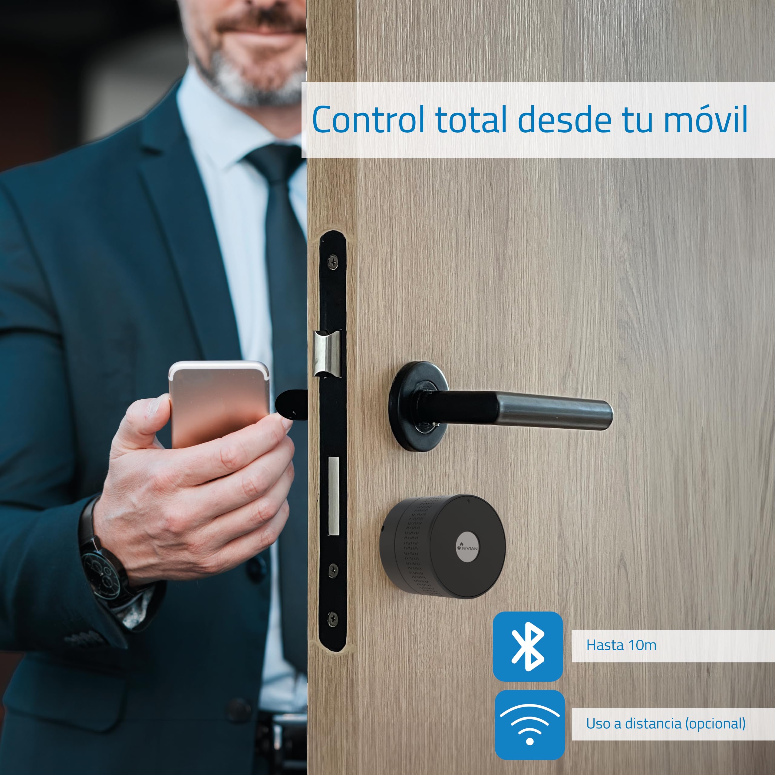 Nivian Cerradura Inteligente WiFi, Apertura Remota sin Llave, Creación de Llaves Virtuales Temporales, Función Autocierre, Instalación Fácil (PACK COMPLETO)