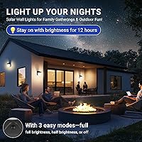 Vista 5 de Solar Wall Lights Outdoor, 1 Pack, 3 Lighting Modes, IP65 Waterproof, Wireless Solar Powered LED Lights for Backyard, Garden, Fence, Patio, Front