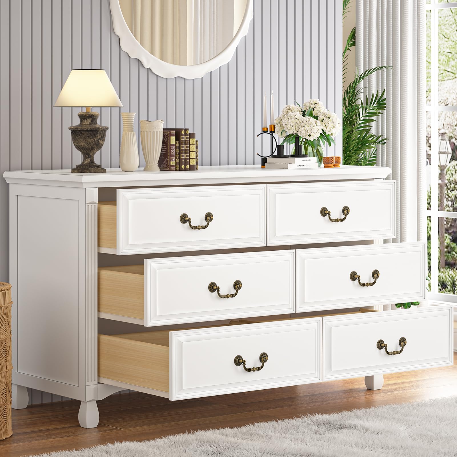 Vintage Dresser TVU 6-Drawer Solid Wood Dresser - White Vintage Style ...