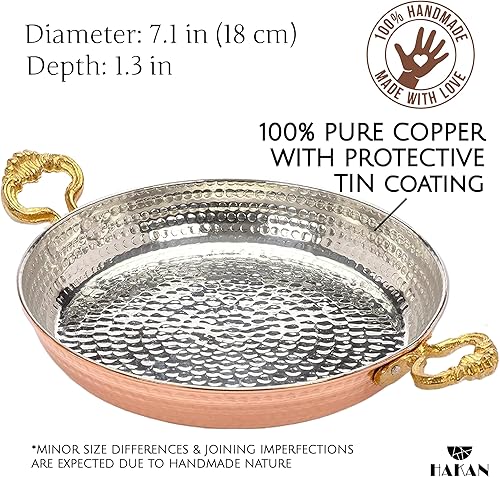 Miniatura 3 de Hakan Sartén de cobre para cocinar  Sartén hecha a mano  Sartén martillada con doble asa para tortilla  Auténtica idea de utensilios de cocina y