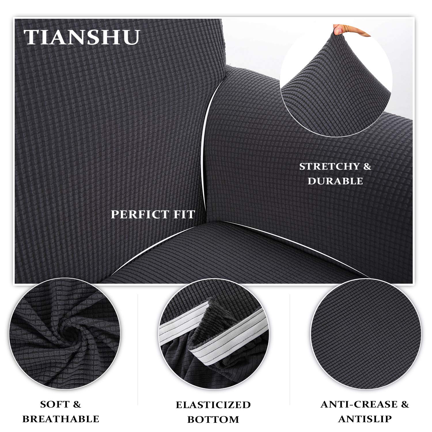 TIANSHU Copridivano 3 Posti Elasticizzato Jacquard Antiscivolo Copertura Poltrona Antimacchia Cani Pet Salvadivano (3 Posti, Grigio)