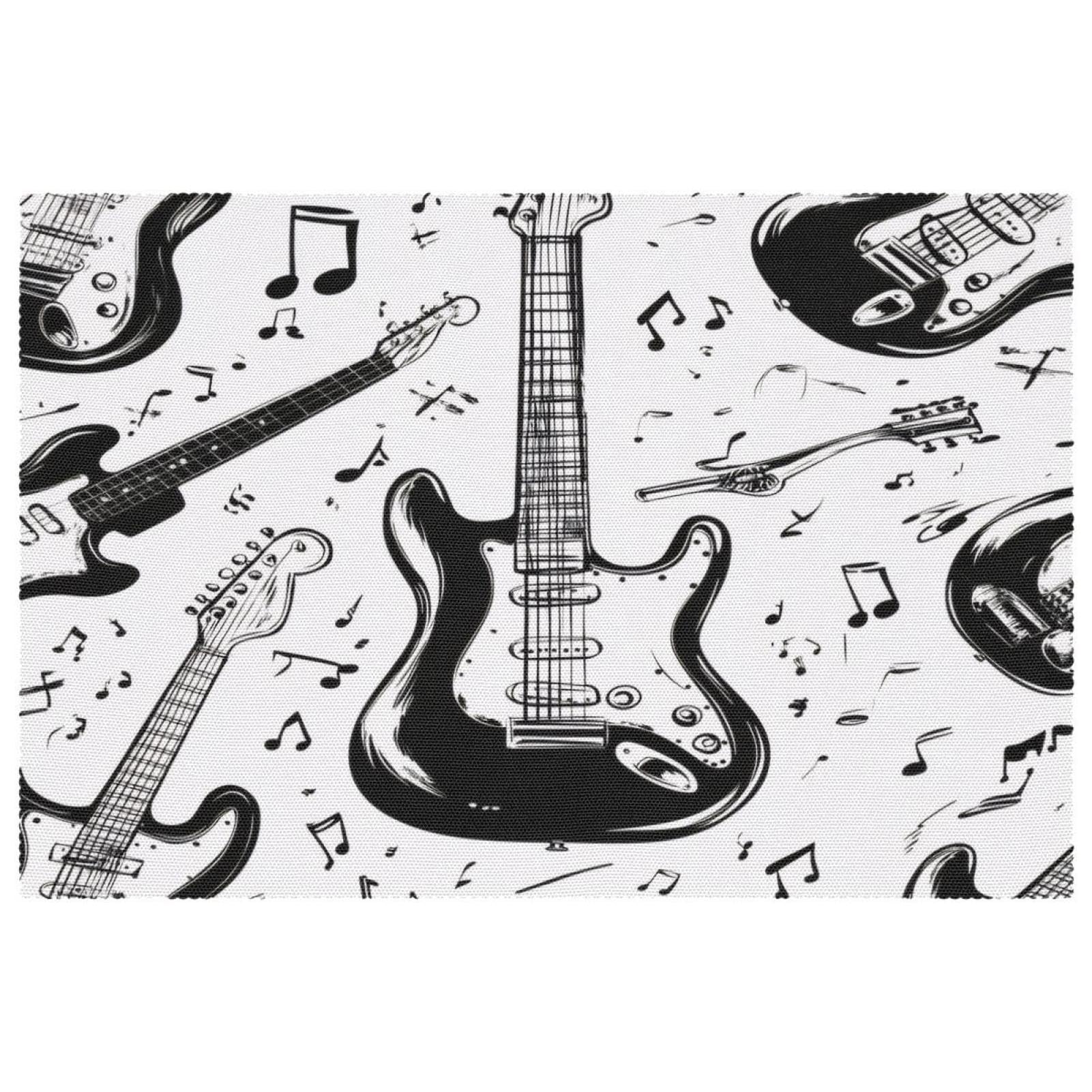 Set de table guitare et notes de musique x6 antidérapant pour table salle à manger 30x45cm
