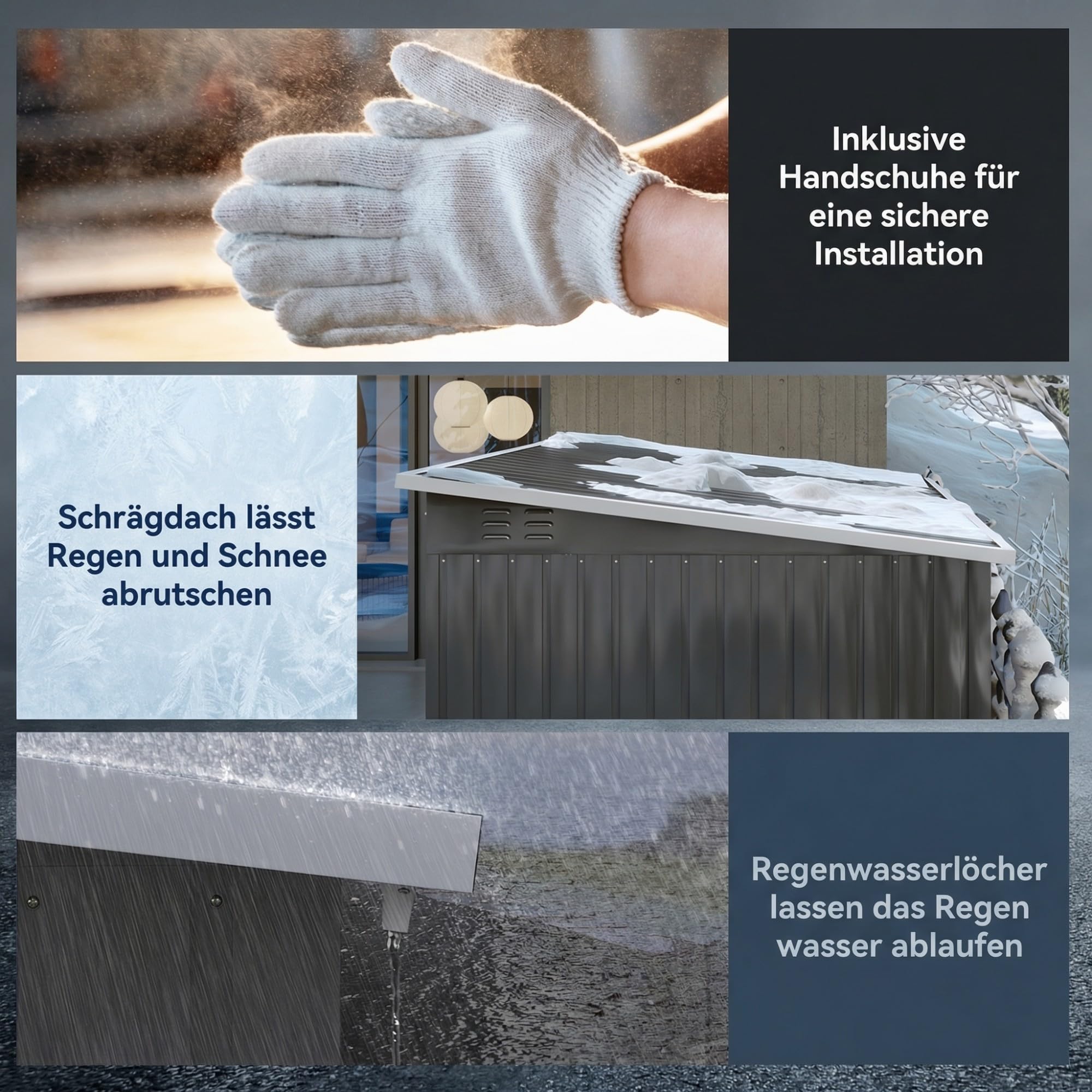 Outsunny Metall Gerätehaus 4,13 m² Geräteschuppen mit Fenster Pultdach 260 x 177 x 190 cm wetterfest Dunkelgrau
