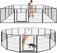 Vista 18 de Corralito para perros para exteriores, extra ancho, 16 paneles de valla resistente para perros, 47 pulgadas de altura, antioxidante, con puertas