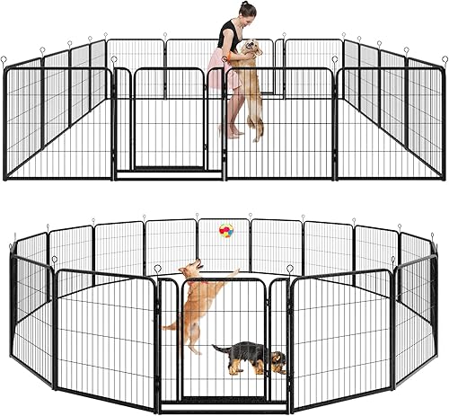 Dog Playpen Outdoor Extra Wide 16 Piece Panels Heavy Duty Dog Fence 32" Height Anti-Rust with Doors Portable for RV Camping Yard, Total 42FT, 140