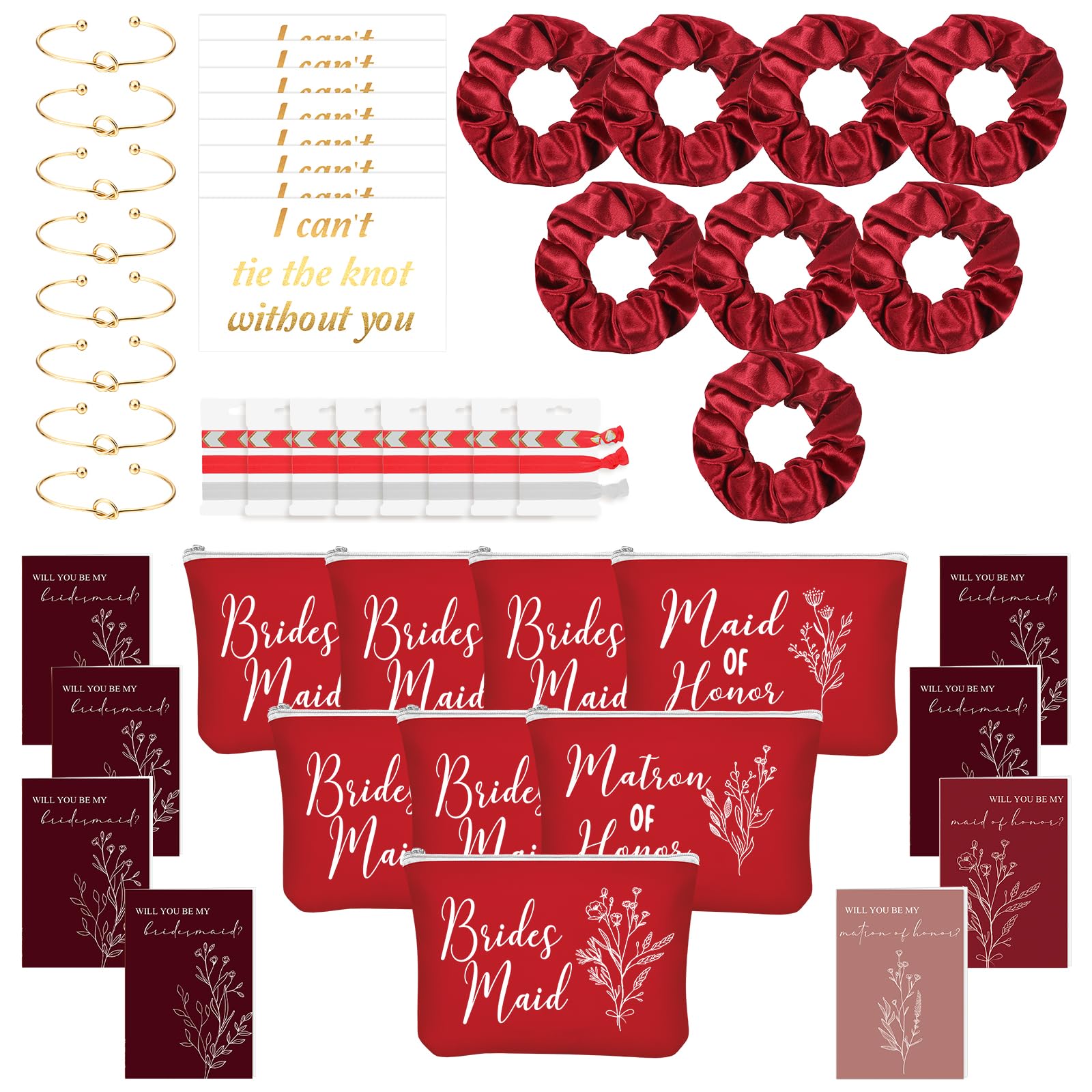 48-Piece Bridesmaid Proposal Gift Set with Bags, Scrunchies, Bracelets and Cards