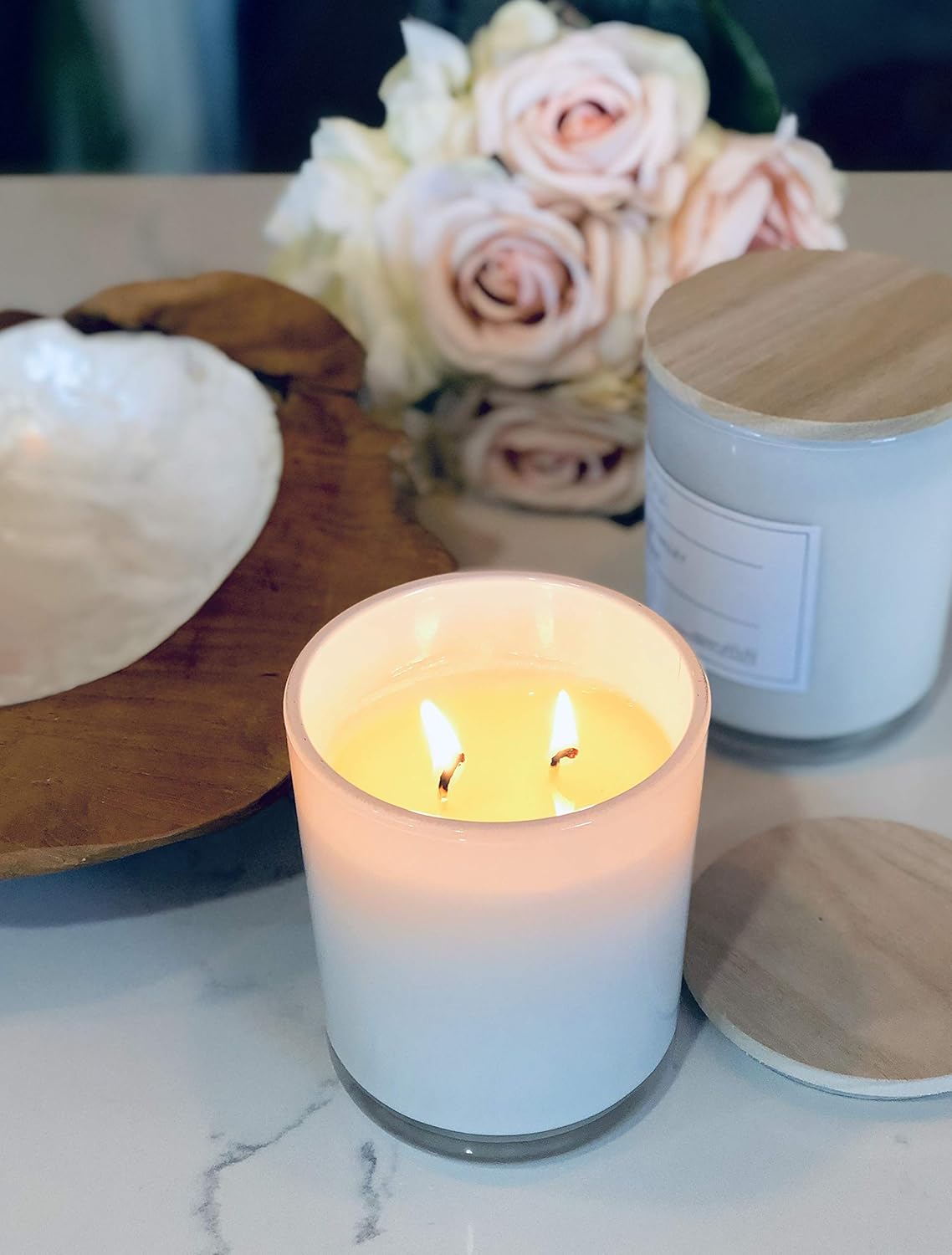 Persimmon, Bergamot & Sandalwood Scented Candle (14oz./397g) Made with Coconut Wax Blend, Highly Scented. Large Size Candle with Two Wicks. Handmade in Los Angeles, CA.