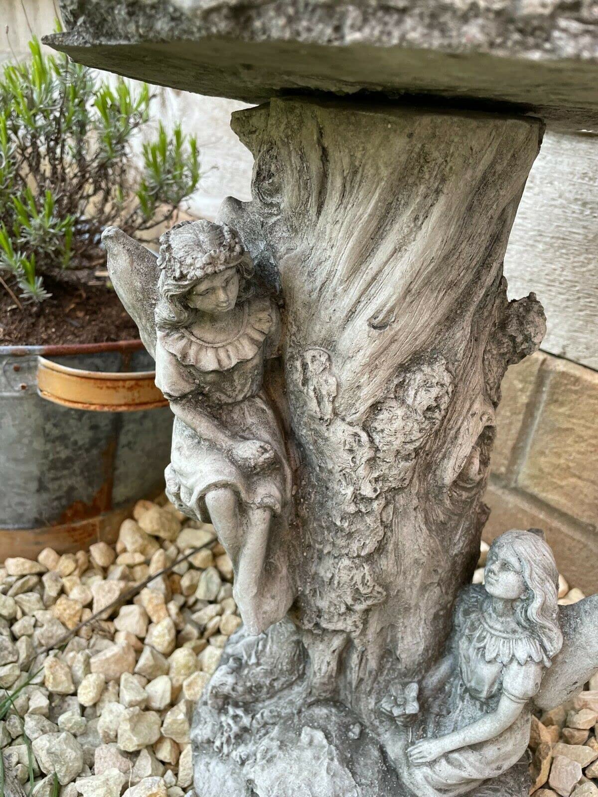 Statua in pietra da bagno con uccello fata | ornamento da giardino vintage per esterni