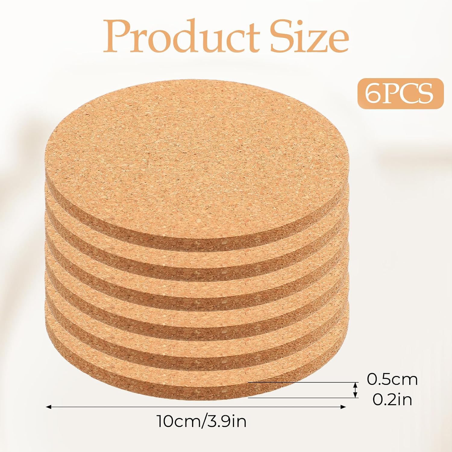 Cobee Cork Coasters for Drink, 6 Pcs 4 Inch Round Cork Mat Reusable Tea or Coffee Coaster, Corks Coaster Desk DIY Board Accessories