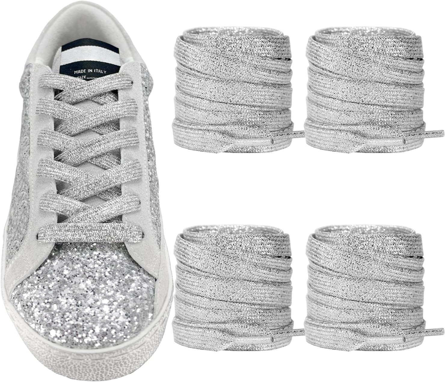 UamGlsob 2 Pairs Glitter Metallic Shoelaces for Golden Goose Sneakers