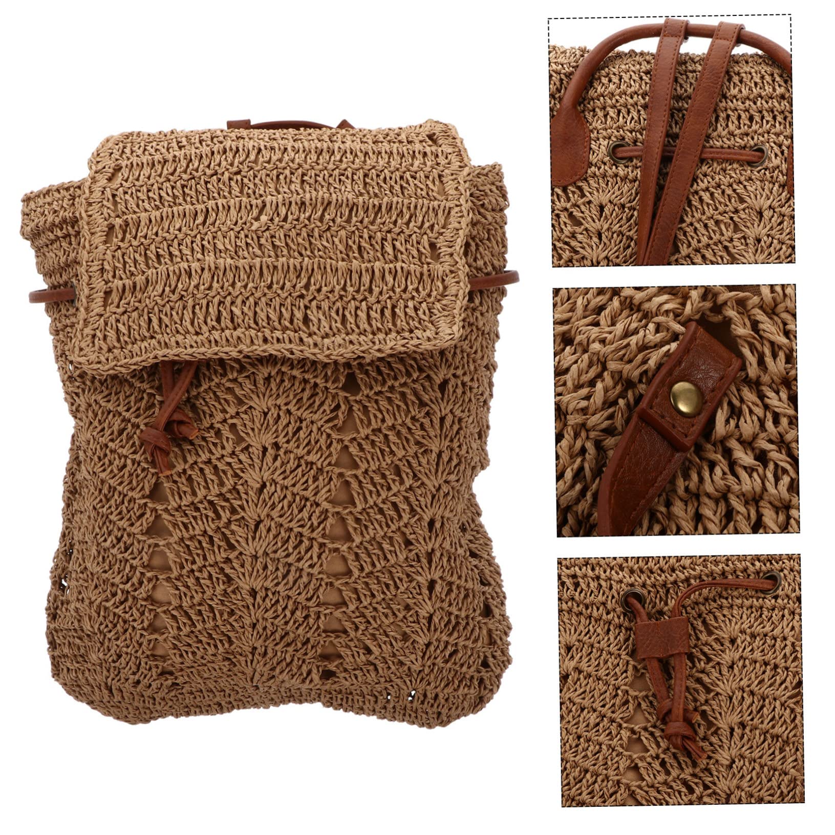 LIFKOME Bolso De Playa Mujer De Paja Tejida Bolsa De Hombro Y Bandolera Con Cordón Seguridad Mochila Rafia Moda Para Uso Diario