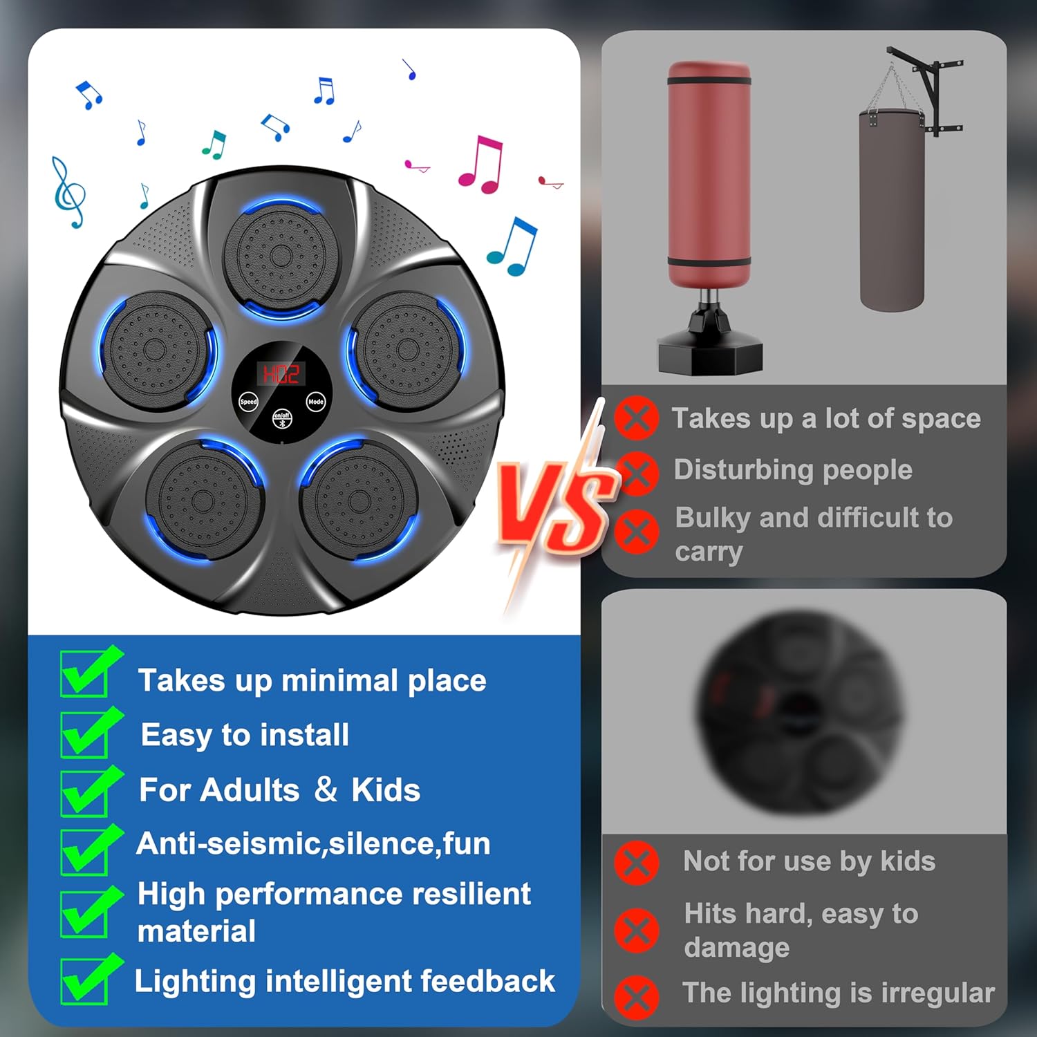 Music Boxing Machine, Ideal Gifts for Adults, Teens, Kids, Wall Mounted Electronic Bluetooth Punching Target with Boxing Gloves, Fun Boxing Games for Home