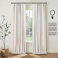 INOVADAY Beige 100% Blackout Curtains 50x84 Inch 2 Panels, Thermal Insulated Linen Drapes with Clip Rings for Bedroom Living Room