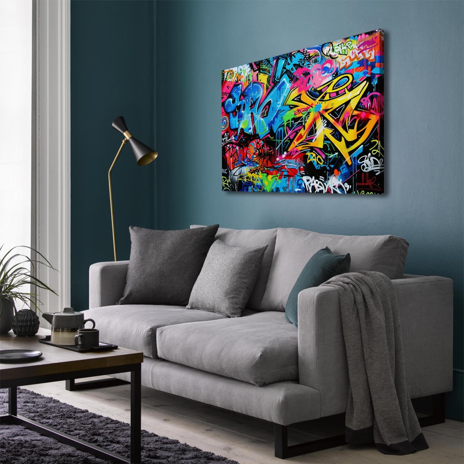 UIRINGART Hip Hop Stile Tela di canapa Wall Art Moderna Pop Art Stampa su tela Decorazione della parete Graffiti astratto Art Poster Artwork per la stanza dei giochi 50x70cm Innerframe