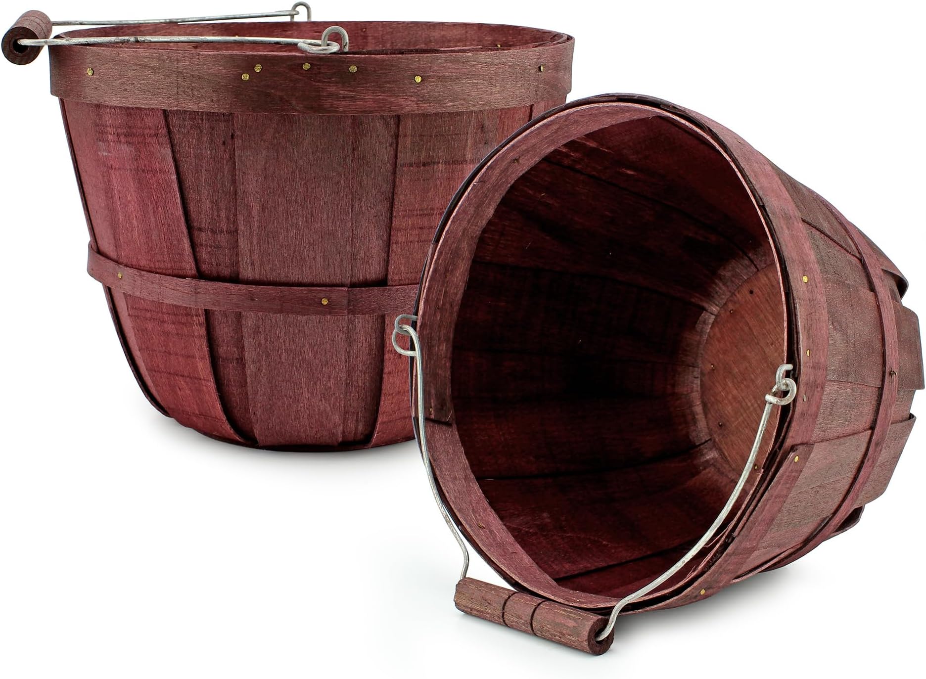 Cornucopia Brands Round Wooden Baskets (2-Pack, Dark Brown); Wood Fruit Buckets w/Handle, Gallon Capacity