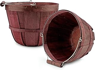 Cornucopia Brands Round Wooden Baskets (2-Pack, Dark Brown); Wood Fruit Buckets w/Handle, Gallon Capacity