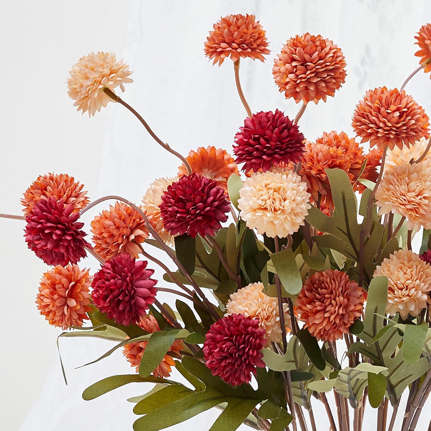 6PC Orange Artificial Mums Flowers Fake Fall Flower Stem Mini Chrysantnemum Pompon Fake Flower for DIY Bouquet Party Decor (Assorted) - Image 3