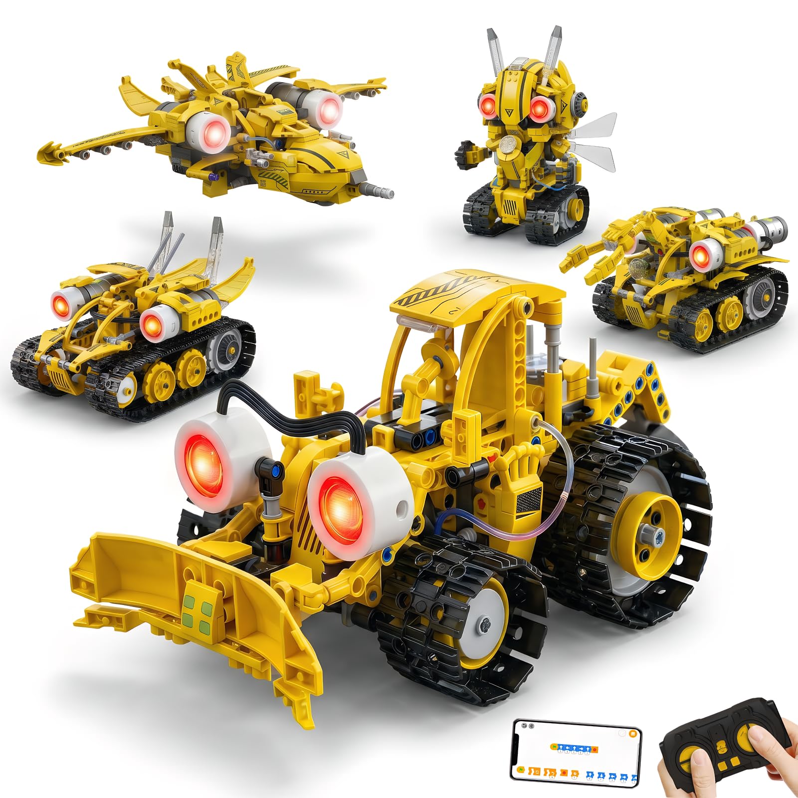 Robot Niños 5-en-1 673 Piezas Servomotor LED – App RC Batería Recargable | Kit Robótica Stem Regalo Niño 8-14 Años Combate Robot Teledirigido