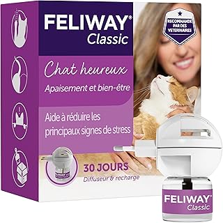 FELIWAY Classic 30 Jours - Kit Complet avec Diffuseur de Phéromones Apaisantes pour Chats + Recharge 48 ml - Aide à Réduire les Principaux Signes de Stress chez les Chats et les Chatons