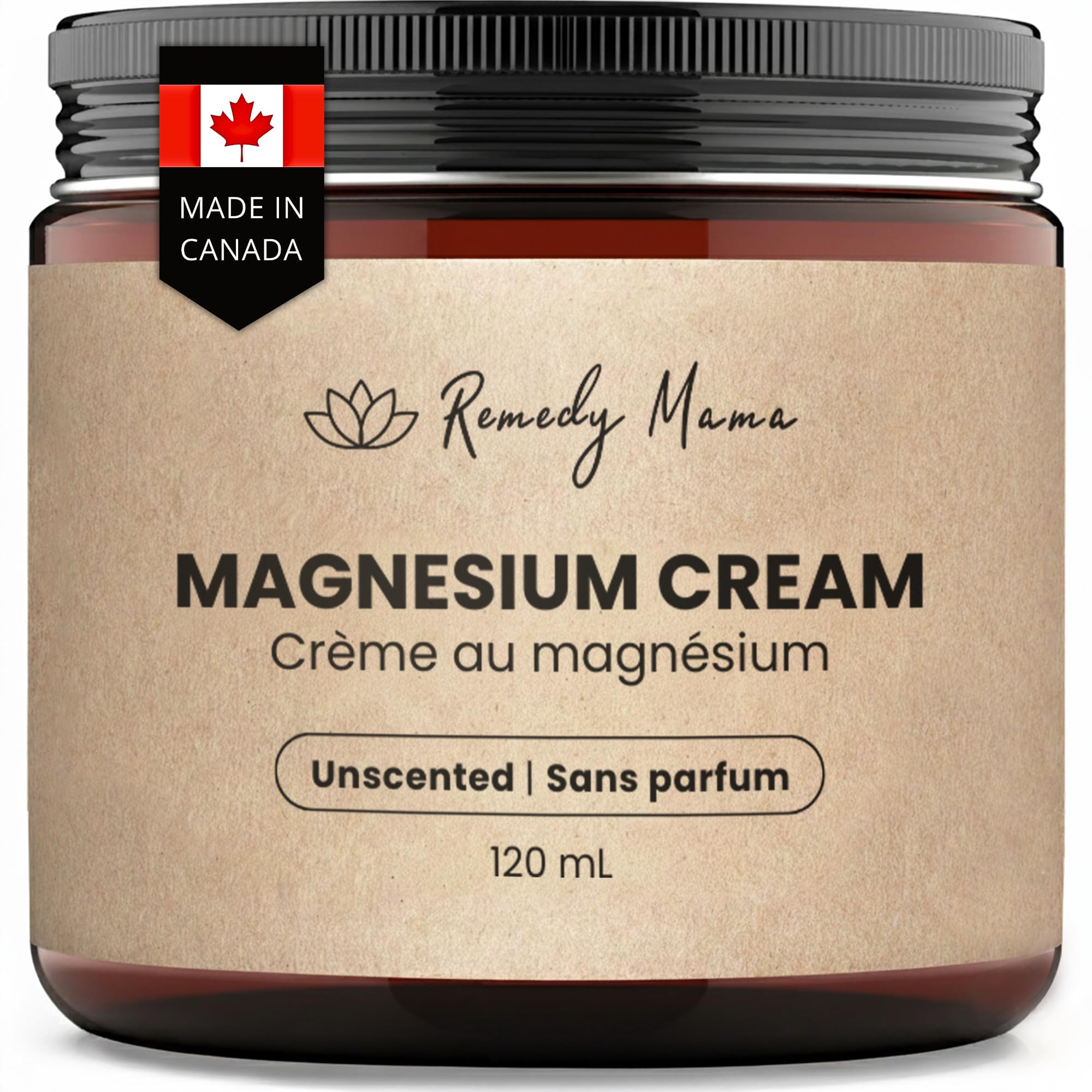 Remedy Mama Magnesium Cream for Sleep, Cramps & Muscle Relief – Natural Blend with Hemp Seed, Jojoba, Mango & Shea Butter – Kid-Safe & Skin-Friendly – Unscented – 120 ml Glass Jar – Made in Canada