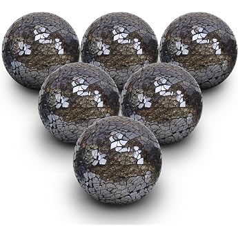 Pack of 6 6 cm Mosaic Glass Ball Solid Glass Balls Crinkle DIY Ball Decoration Vases Bowl Filler Table Centrepiece Home Wedding Party