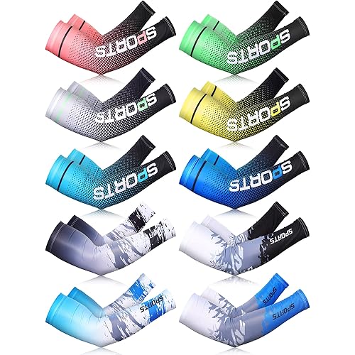 Tisancy 10 Pairs Sun Protection UV Arm Sleeves Anti Slip Cooling Compression Sleeves Sports Polyester Cycling Covers