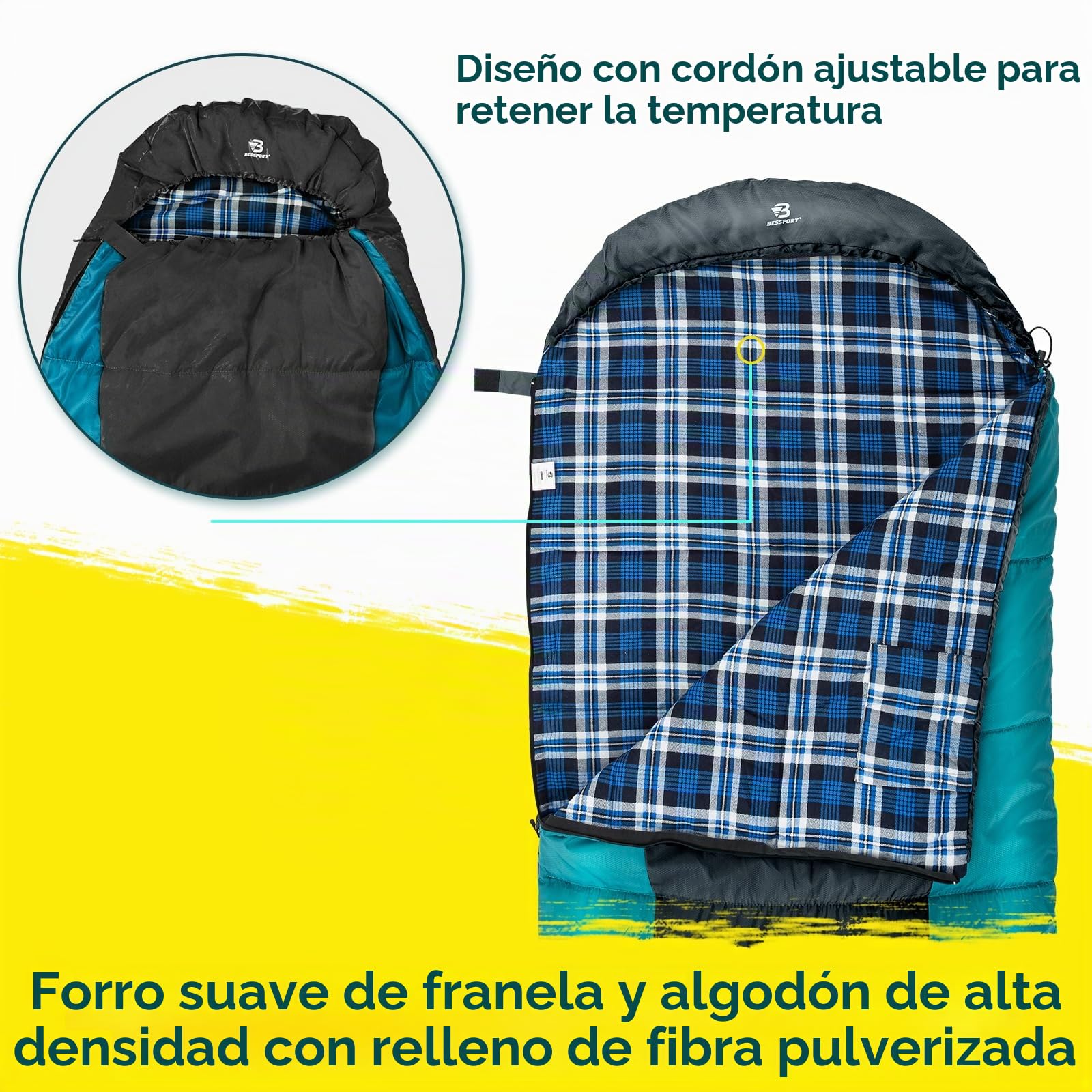 Bessport Saco de Dormir para Acampar, con Bolsa de Compresión, 3-4 Estaciones, Temperatura Extrema de, para Viajes, Camping, Senderismo