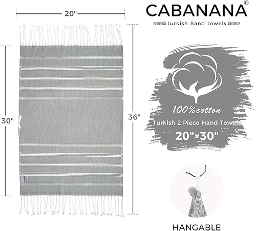 Vista 23 de cabanana Toallas de mano para baño, paquete de 2, 20 x 30 pulgadas, 100% algodón, toallas de mano turcas, superabsorbentes y de secado rápido