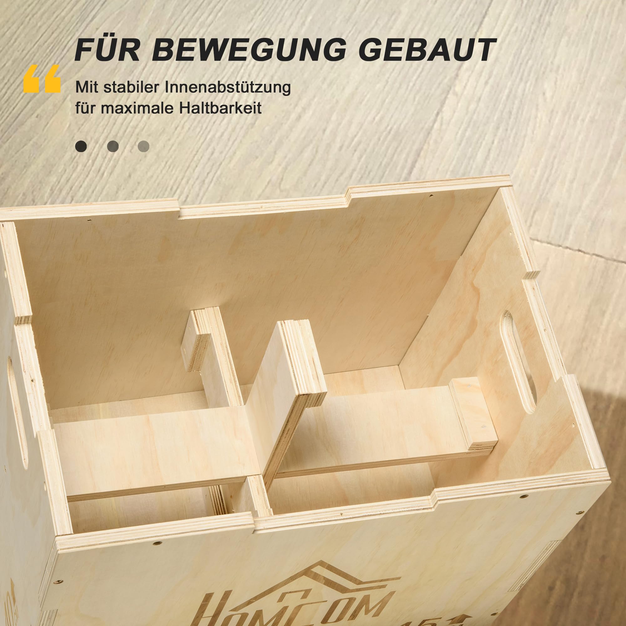 HOMCOM 3-in-1 Plyo Box Holz Plyometrische Sprungbox mit 3 Sprunghöhen Griffen Step-Up Jumping Box Plyometric Platform Fitnessgerät für Plyometrisches Training Workout Fitnessstudio