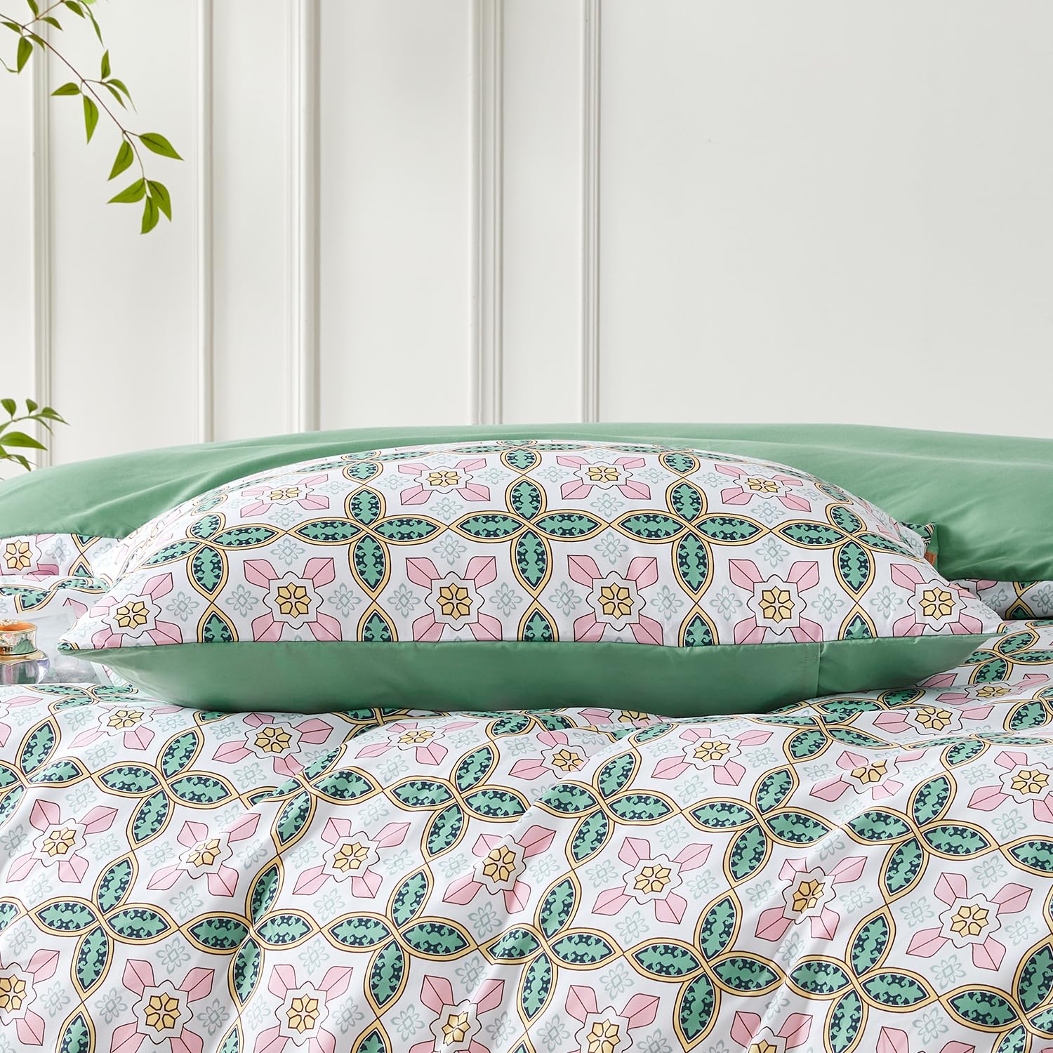 SAPHREAS Twin Boho Duvet Cover Single Size 2 pcs, Green Paisley Bedding Set including 8 Corner Ties - Image 3