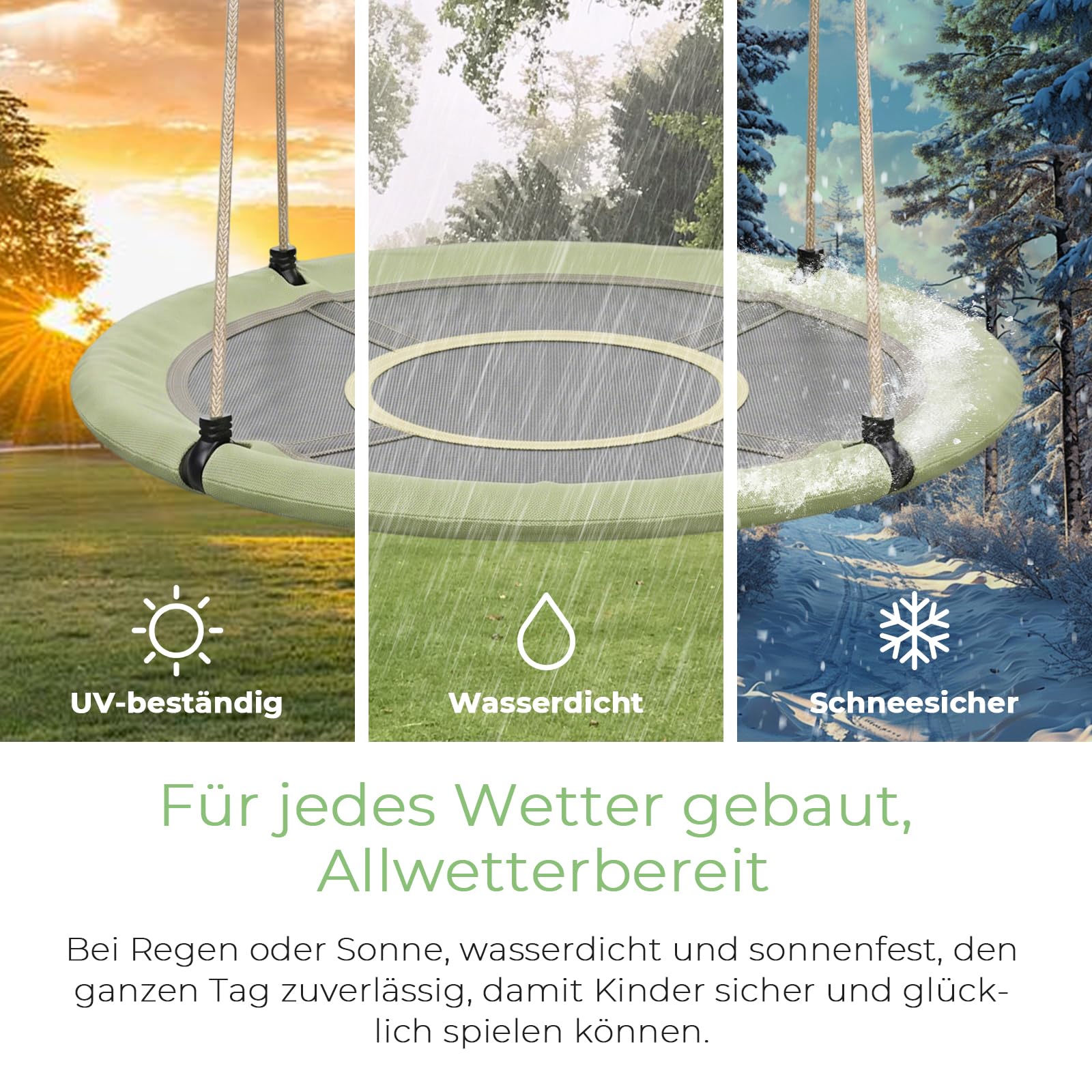 Nestschaukel 120 cm Rundschaukel Outdoor Indoor Belastbarkeit 300 kg Korbschaukel Gartenschaukel Höhenverstellbar Graugrün