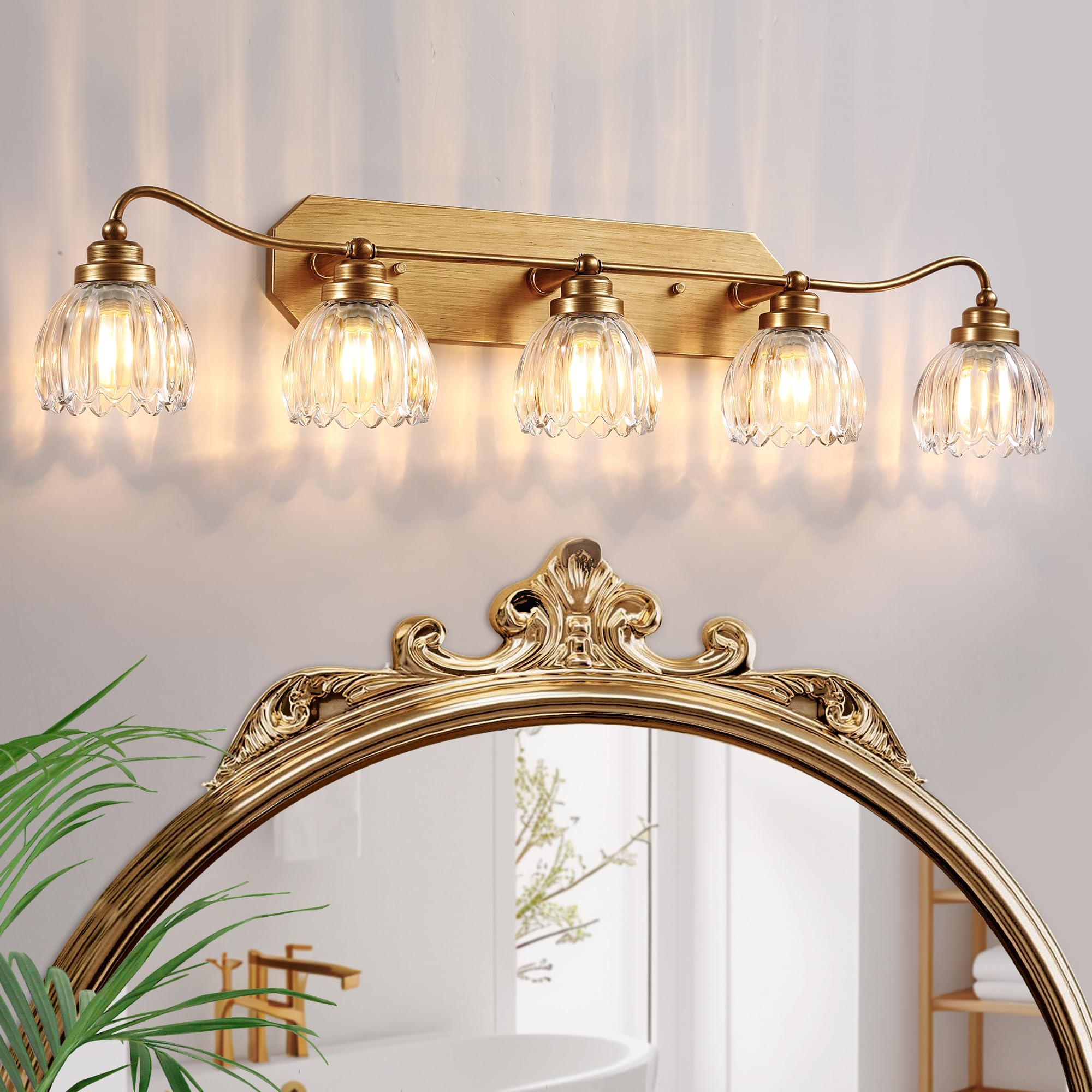 Photo 1 of CmnVmn 5 Light Gold Vintage Vanity Lights, Antique Brass Finish