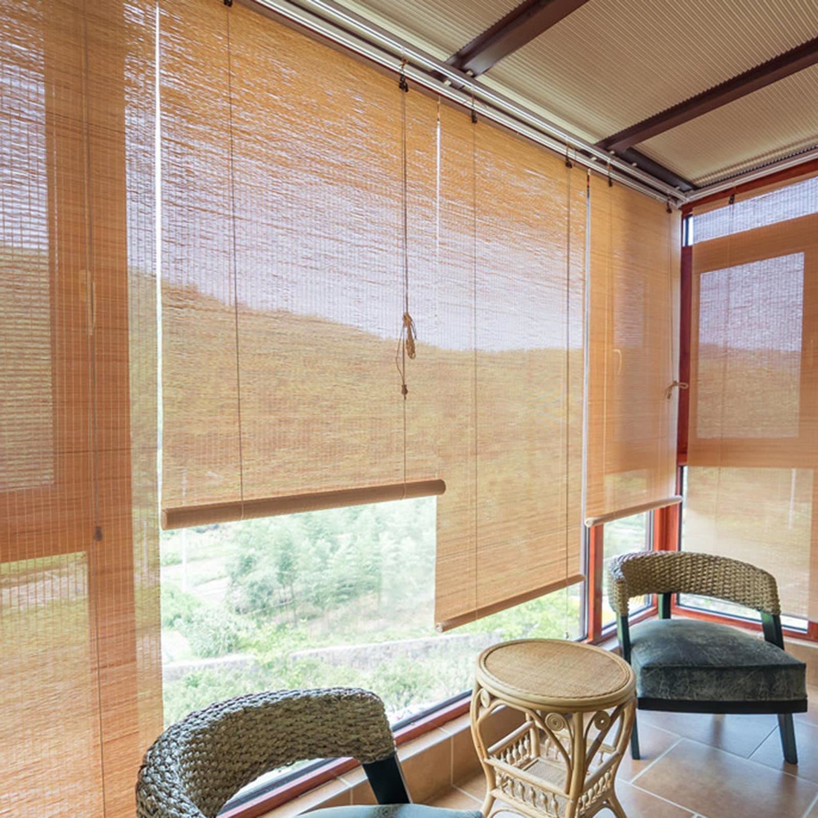 Bamboe Rolgordijn Voor Ramen, Buiten Lichtfilterjaloezieën, Privacy Rolgordijnen, Vouwgordijnen, Zonwering, Binnen Bamboe Gordijn 45cm 50cm 60cm 70cm 90cm 110cm 120cm 140cm,W×H-110x120cm/43x47in