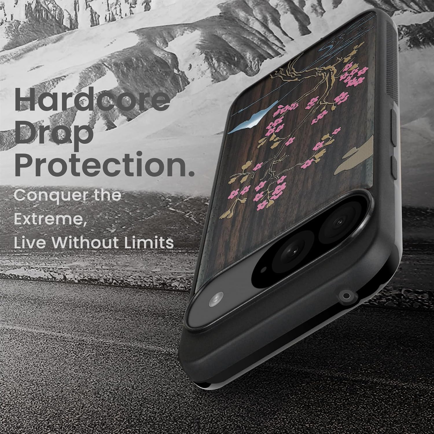 Magnetic for Google Pixel 9 / Pixel 9 Pro Case Compatible with MagSafe Wireless Charging, Natural Wood Cover & Shockproof TPU Phone Case, Hand-Drawn Pattern - Cherry Blossom Serenity