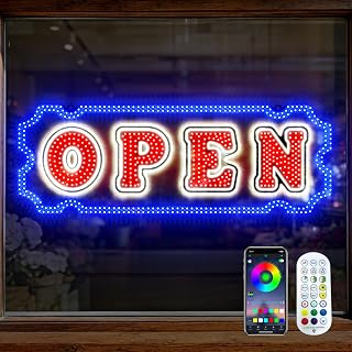 40" x 14" LED Open Sign for Business, Open Sign with Smart App & Remote, Timer, 64 Colors, 29 Modes, Dimmable for Bar, Salon, Restaurant, Cafe and More