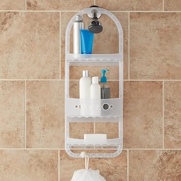 Large Over the Shower Caddy with Shelves and Deep Basket, Heavy Duty Plastic, Frosty Finish