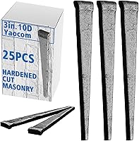 Yaocom 25-Pack 3" (10D) Hardened Cut Masonry Nails - Forged Rose Head Steel for Concrete, Brick, Stone - Heavy Duty DIY Construction