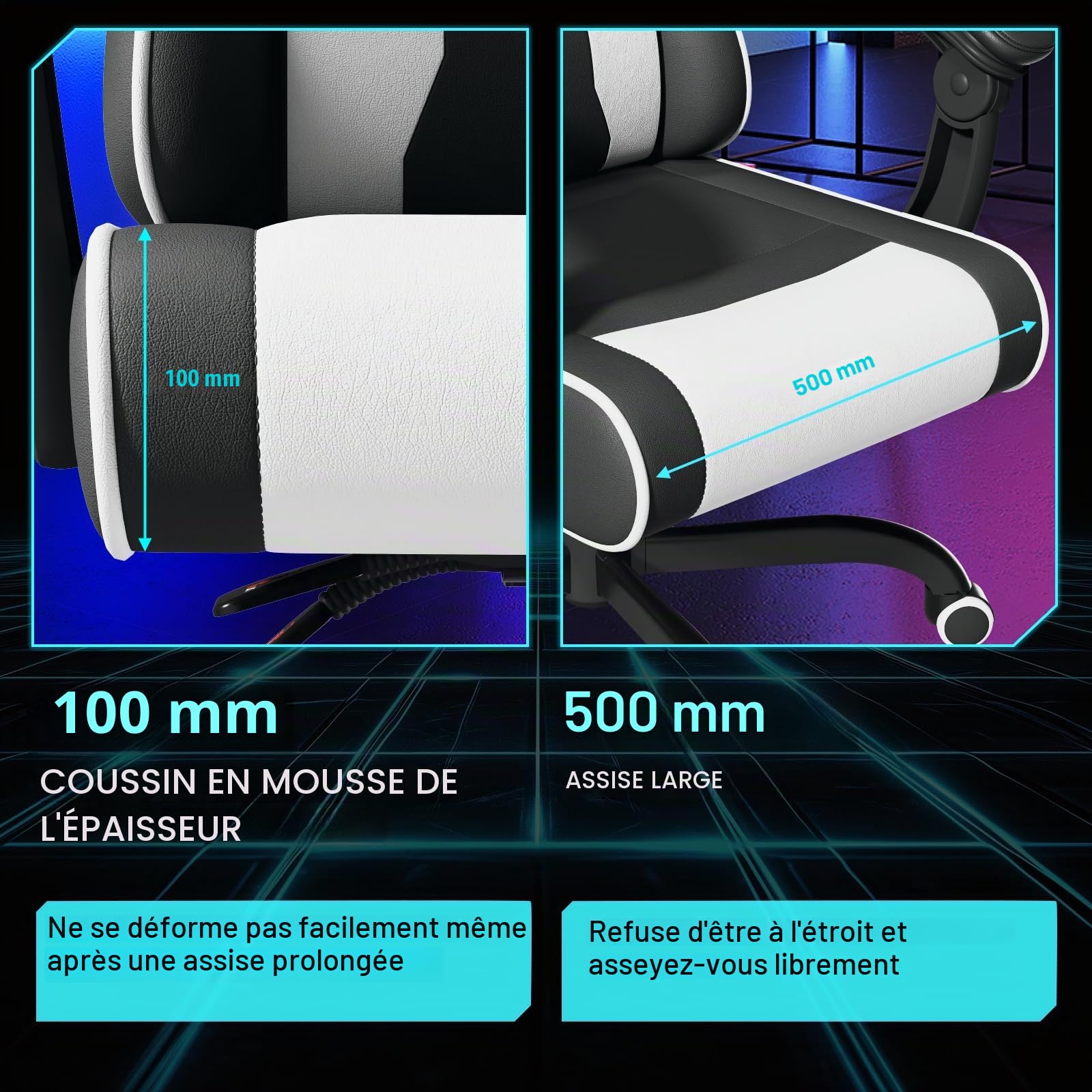 JUMMICO Jetstream Fauteuil De Bureau, Chaise Gaming Ergonomique avec Repose-Pieds, Chaise De Jeu avec Fonction De Massage, Chaise De Bureau À Élévation Pneumatique, 150 Kg, Blanc