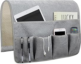 Soporte organizador para apoyabrazos de sofá con 5 bolsillos, organizador de controles remotos para mesita de noche, (Gris, 35''x18'')