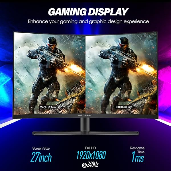 LC-Power Monitor Curvo FHD 27 Pollici, 240 Hz, Flat, 1920x1080, VA, 1ms, Adaptive Sync, HDMIx2, DP, Eye Saver Mode - 2