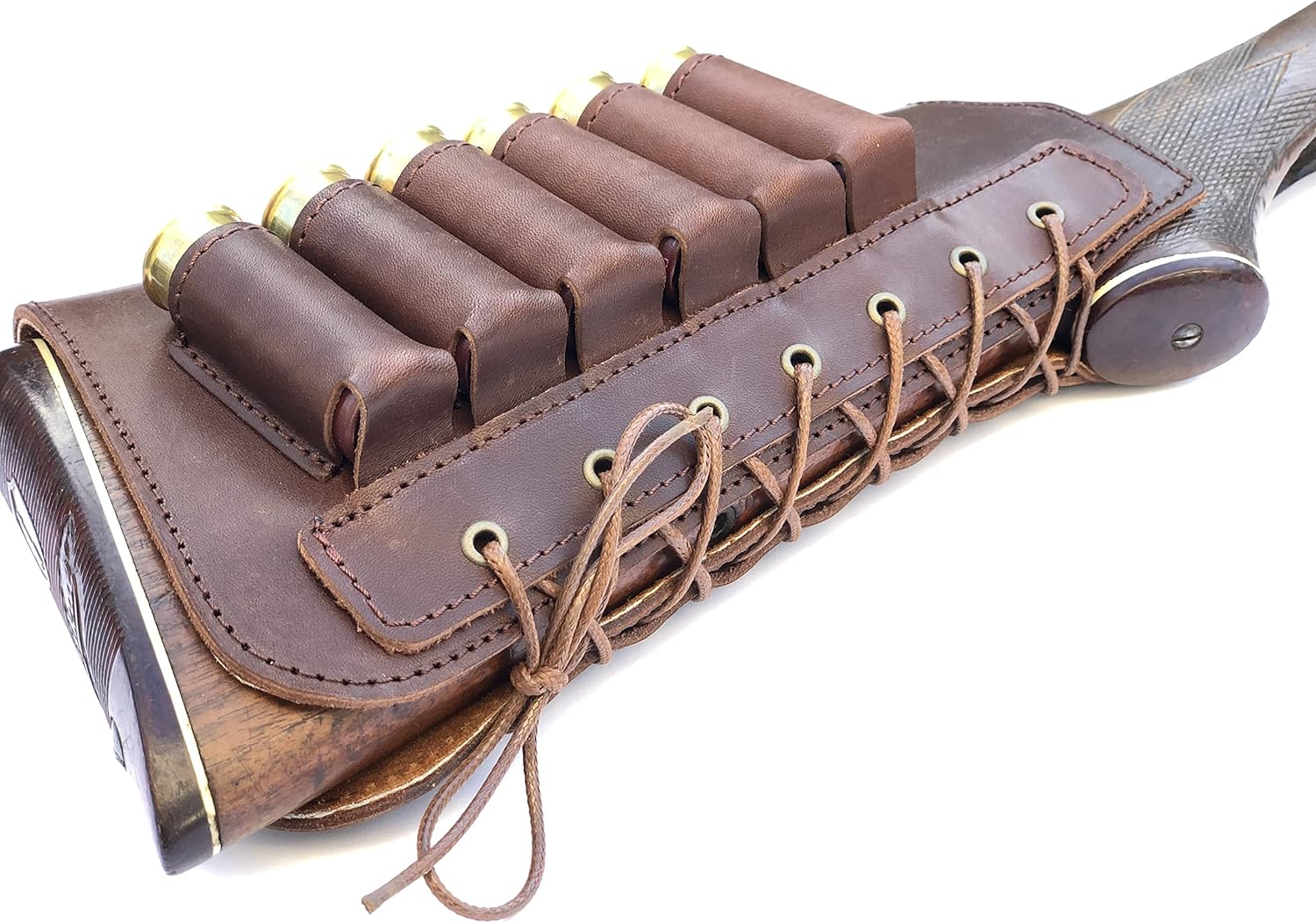 Leather Shotgun Shell Ammo Stright Buttstock Holder Carrier Cover Suede Padded Cheek Rest