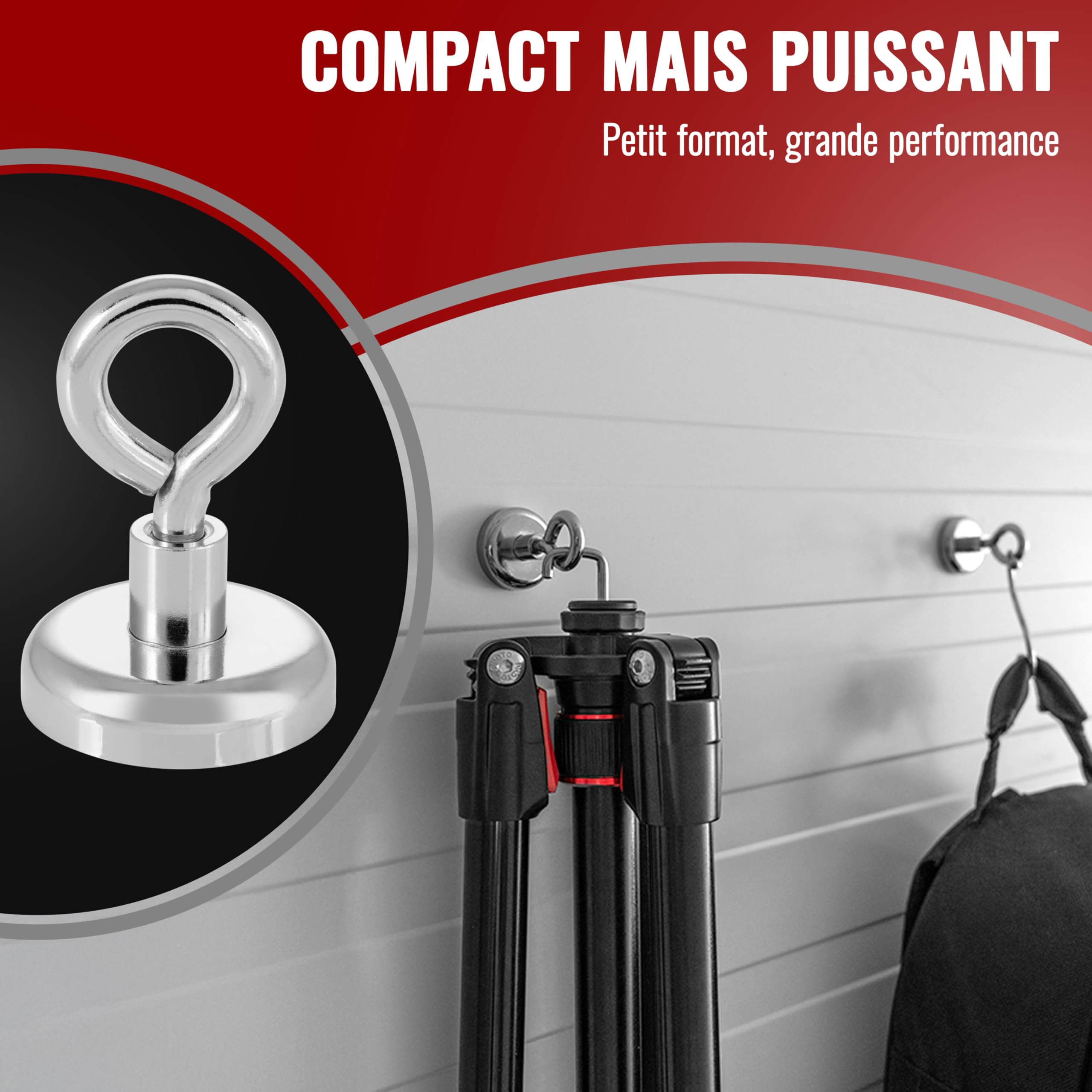 POPPSTAR 10 Oeillets Magnétiques Néodyme (force d'adhérence 36 kg, diamètre 32 mm), extra fort, argenté