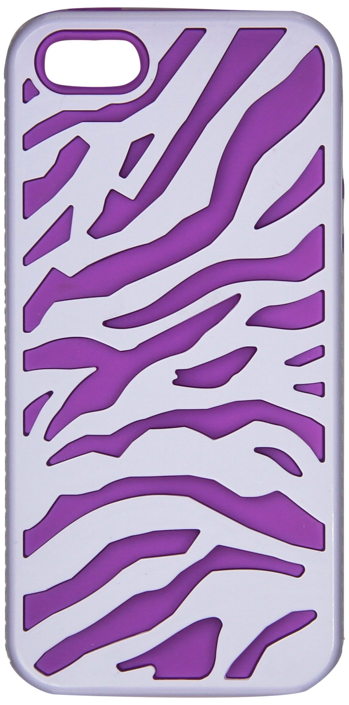 Casemasters Heavy Duty Hybrid Case for iPhone 5 5s Zebra Print Hard Shell with Screen Protector - Purple/White
